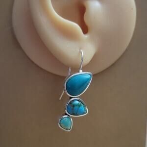 synthetic turquoise & silver tear drop earrings